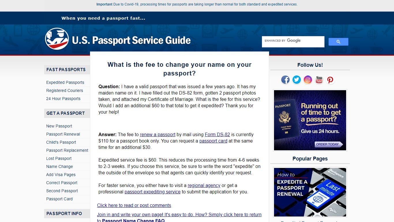 Cost to Change Name on Passport after Marriage